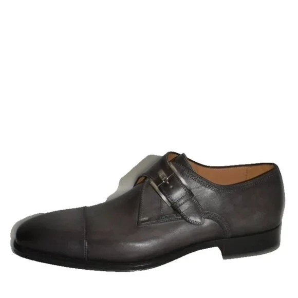 New! Magnanni Lennon Monk Strap Shoe Catalux Black/ Gray Leather 9.5 DD531 21447